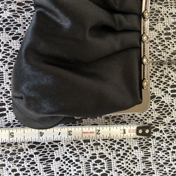 Vintage Black Satin Evening Bag Purse with Rhinestones - Picture 11 of 11